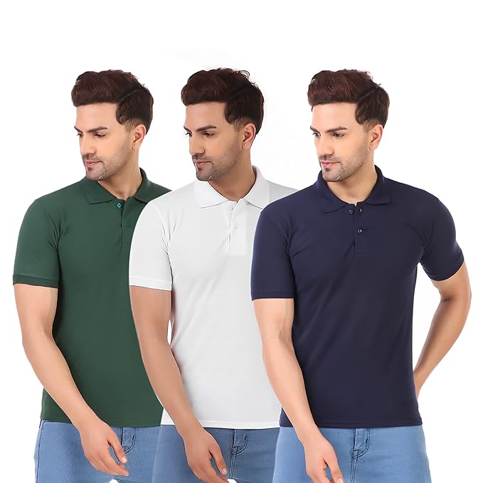 Men Multicoloured Matty Half Sleeves Polos T-Shirt (Pack of 3)