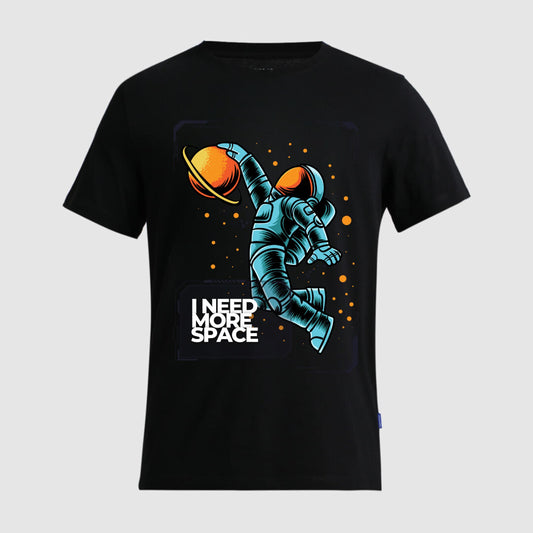 Black Cotton T shirt With Space  Print