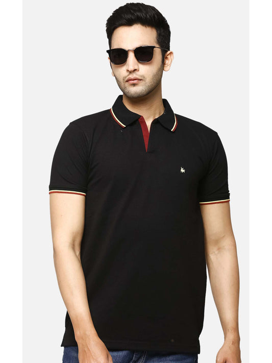 Cotton Solid Half Sleeves Polo Neck Mens Casual T-Shirt
