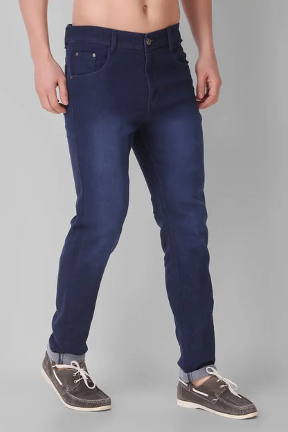 Stylish Blue Linen Blend Faded Mid-Rise Jeans For Men